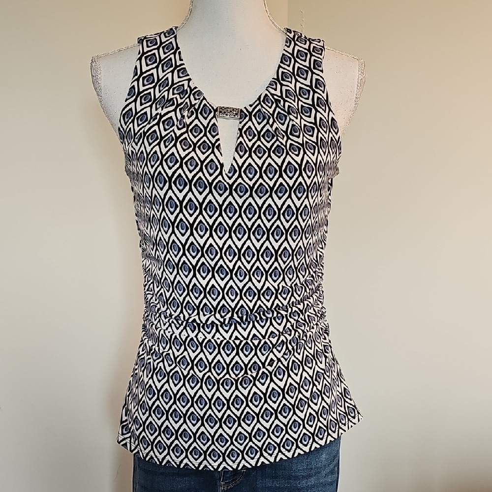 White House Black Market Black and White Diamond Print Blouse